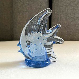Vintage Blue Angel Fish Figurine Hand Blown Glass Controlled Bubble Murano Style